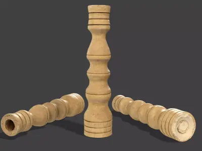 Vintage Wooden Candlestick  Free low-poly 3D model