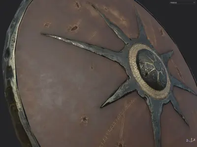 Viking historical leather-covered shield Low-poly 3D model