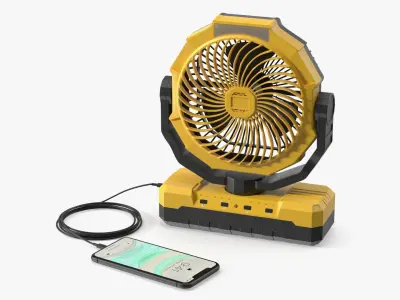 Compact Camping Fan USB Connected to Smartphone Yellow 3D model