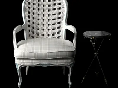 Antique French Cane Back Bergeres and andre arbus table 3D model