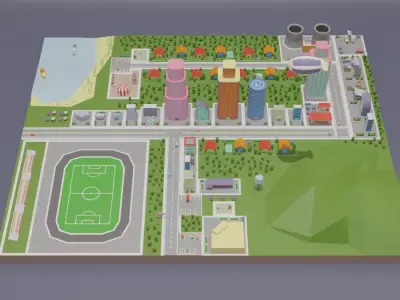 City Set Low Poly Free low-poly 3D model