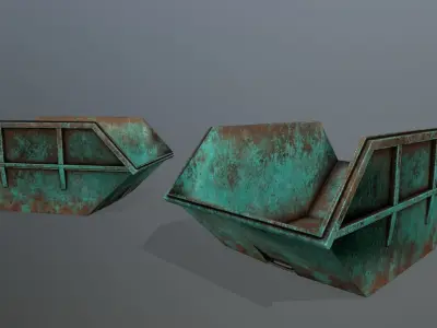 Dumpster three rusty metal boxes Low-poly 3D model