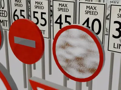Road Signs Pack-European and US Speed Limit Signs Clean and Worm Low-poly 3D model