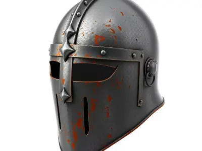 Rusty Medieval Knight Helmet PBR Low-poly 3D model
