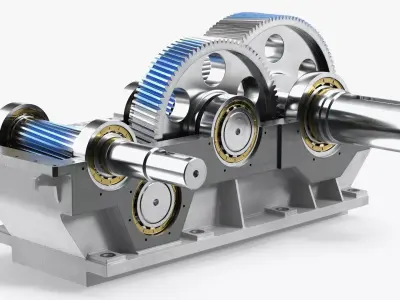 Industrial Gearbox Helical Gear Train Gray Open 3D model
