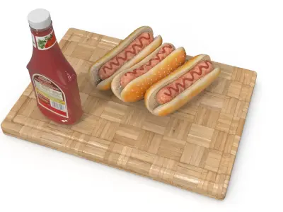 Classic Hot Dogs on Cutting Board 3D model