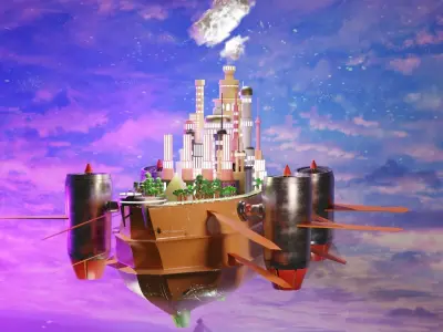Fantasy style airship Low-poly 3D model