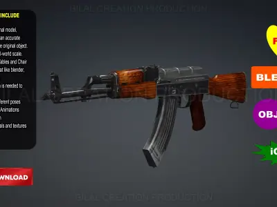 AK 47 RIFLE Low-poly 3D model purchase