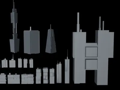 Sci Fi Cityscape Pack Cyberpunk 18 Greeble Buildings Lot City Free 3D model
