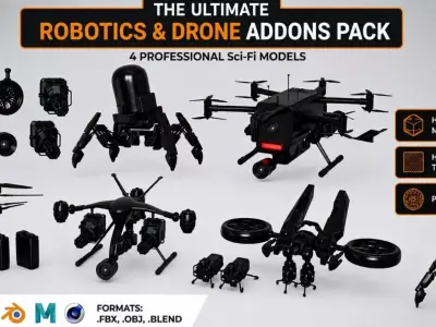 Ultimate Sci Fi Robot Drone Pack  4 Sci-Fi Models 3D model
