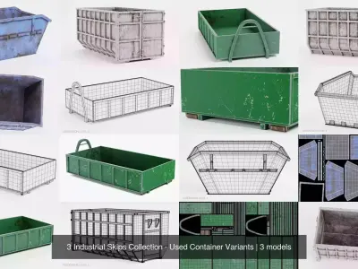 3 Industrial Skips Collection - Used Container Variants 3D Model Pack