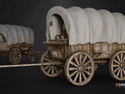 Medieval Wagons Carts Carriages Vol-2 - Horse Ox Drawn Transport Low-poly 3D model