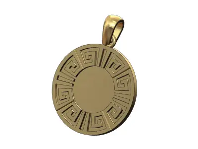 Greek key coin pendant with bail 3D print model