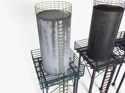 Old and Rusty Water Tanks 1 Low-poly 3D model