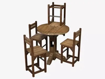 Rustic Pub Table and Chair Low-poly 3D model