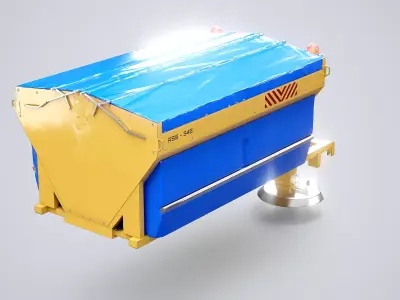 Yellow Road Salt Spreader Model - Winter Snow Removal Equipment  Low-poly 3D model