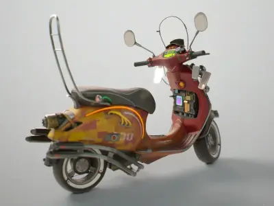 Cyber Scooter rigged and skinned Low-poly 3D model