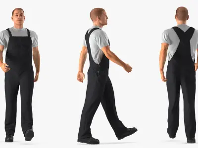 Worker Wearing Black Overalls Suit Rigged for Cinema 4D 3D model