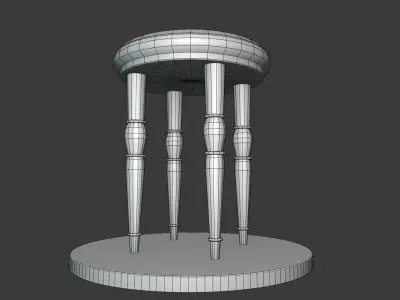 Vintage Wooden Stool Low-poly 3D model
