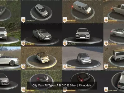 City Cars All Types A B C D E Silver 3D Model Pack