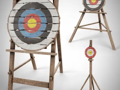 Set of 3 Medieval Training Wooden Targets Low-poly 3D model