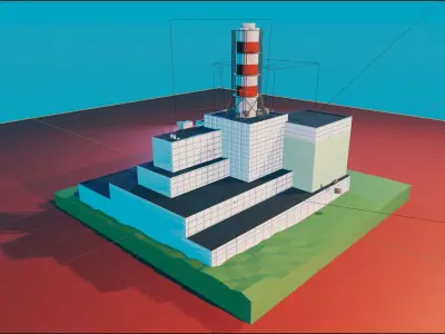 Isometric Destroyed Factory  Low-poly 3D model