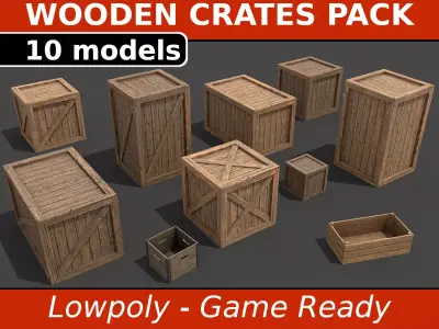 Wooden Crates Pack - 10 box models Low-poly 3D model
