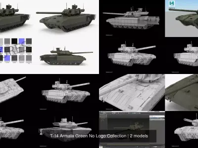 T-14 Armata Green No Logo Collection 3D Model Pack