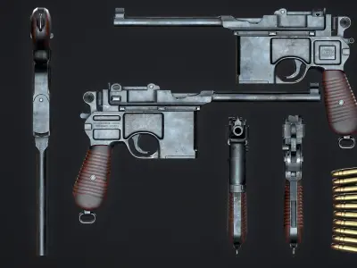 PBR Mauser C96 Low-poly 3D model