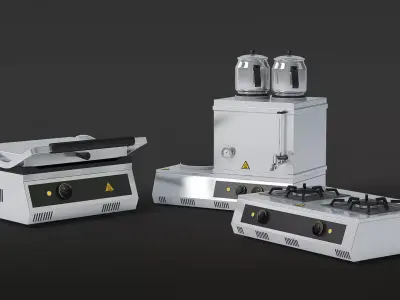 Professional Kitchen Machines - Toaster - Tea Machine - Cooker Low-poly 3D model