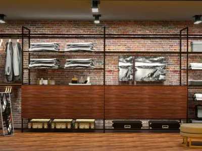 Wardrobe industrial style closet with brick walls Free 3D model