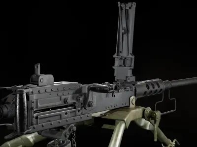M2 Browning with tripod Low-poly 3D model