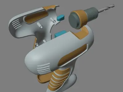 Mounted drill and drill bit Low-poly 3D model