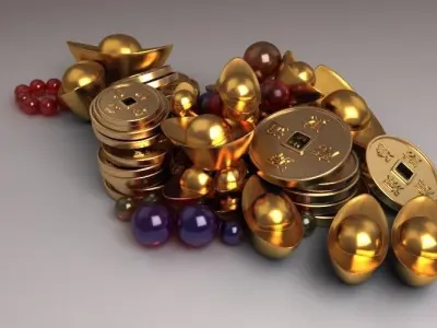Treasure Pearls sapphires cartoon jewelry Gold Coins 3D model