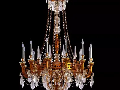 Big antique classic chandelier in brass finish 3D model