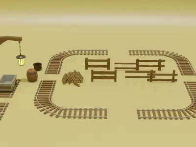 Rail Fence Wagon Wood Lamp Clay  Low-poly 3D model