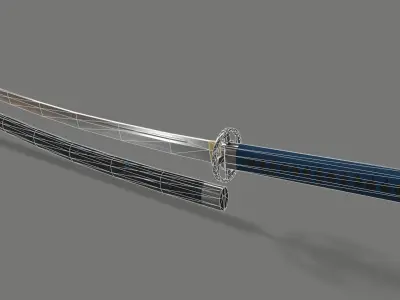 PBR Katana Japanese Sword Blue Low-poly 3D model