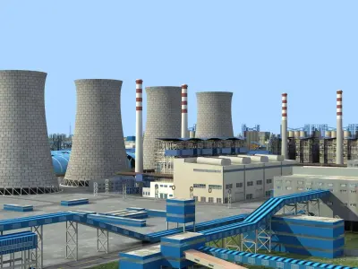 Coal-Fired Power Plant  Thermal Power Station Complex 3D model