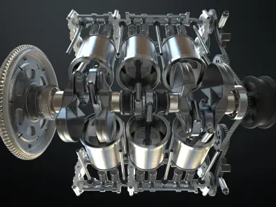  V6 Engine Working Animated   3D model