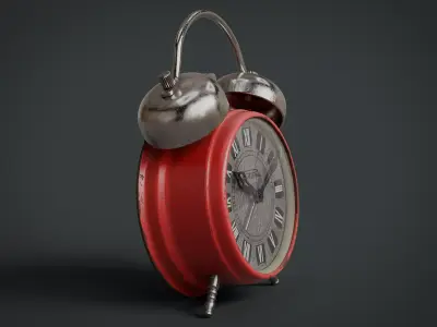 Red Vintage Alarm Clock Low-poly 3D model