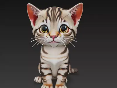 Optimized Low-Poly Kitten 3D Model UE5- Unity Real-Time Ready Low-poly 3D model 3