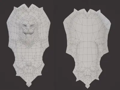 Shield wooden with lion head Free low-poly 3D model