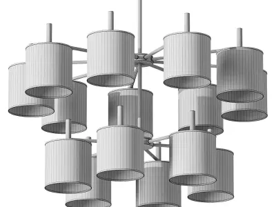 Ellis Two Tier Chandelier Antique Brass Linen Shades 3D model