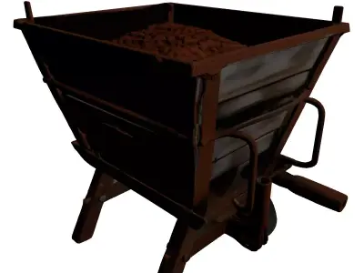 Old Wooden Industrial Ore Cart 3D model