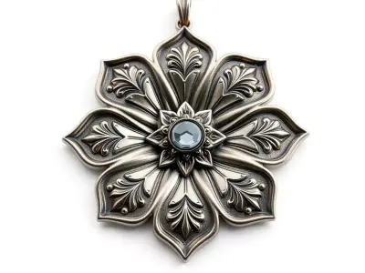 Ornate Floral Gemstone Medallion Pendant Low-poly 3D model