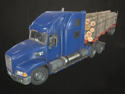 Semi Truck Log Trailer Low-poly 3D model