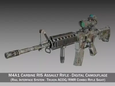 Colt M4A1 - Sopmod ACOG - Digital Camouflage 3D model
