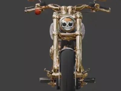 Stylized Dia de los Muertos Gold Chopper Motorcycle Low-poly 3D model