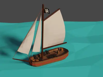 Pirate Ship Low-poly 3D model 7
