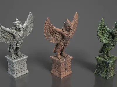 Ancient Khmer Statue Pack C-250523 3D Model Collection